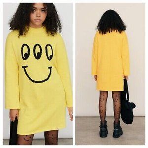 Lazy Oaf Strange Face Happy Sad Yellow Sweater Dress XL